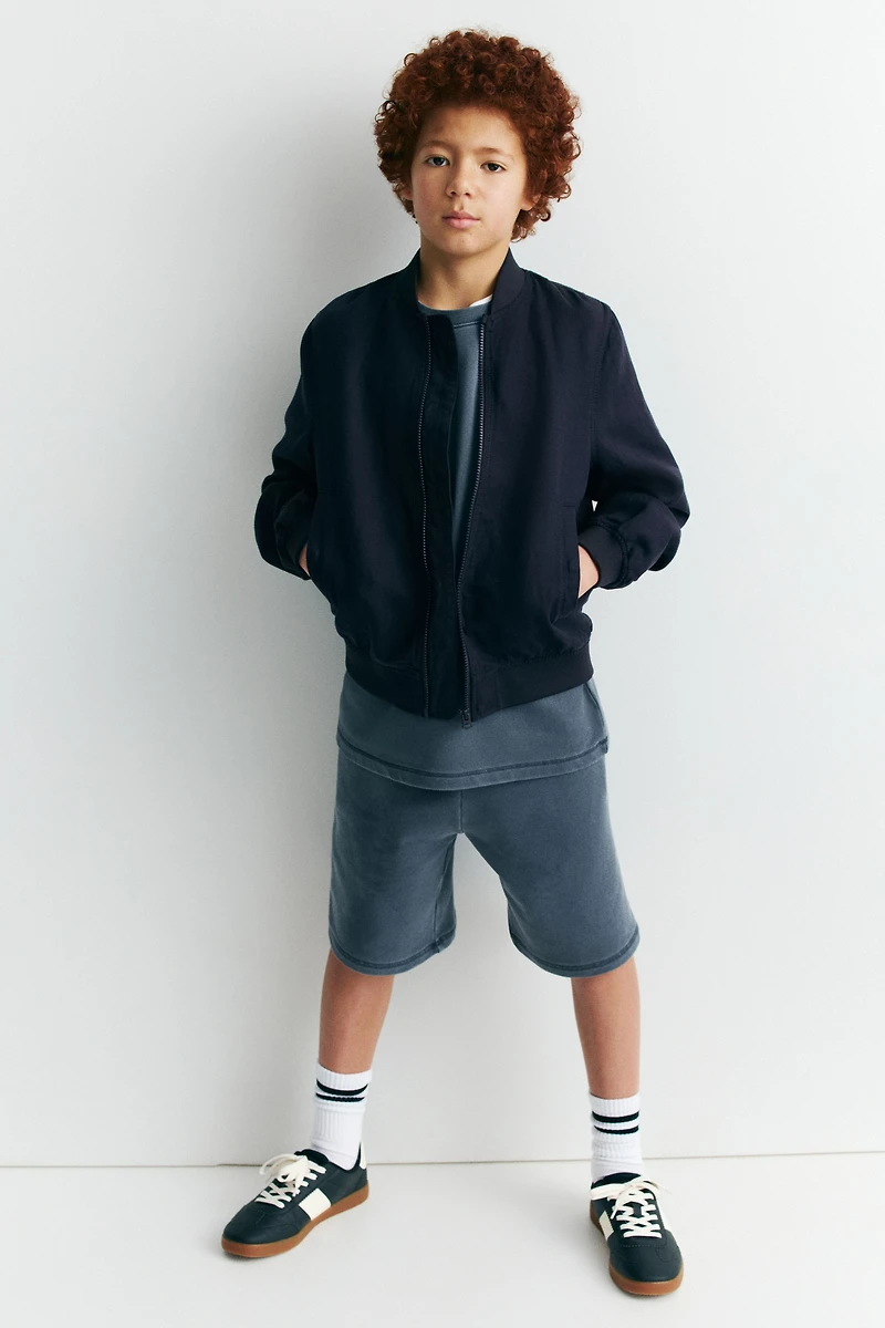 Linen-Blend Bomber Jacket