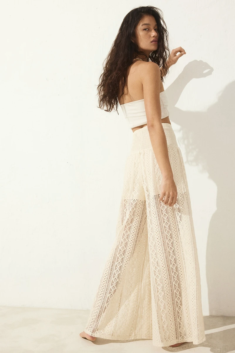 Wide-Leg Lace-Look Pants