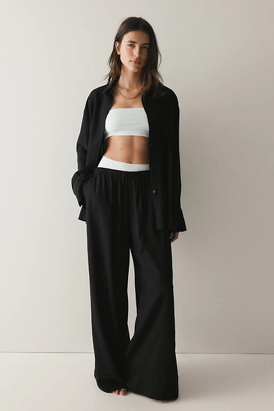 Wide-Leg Linen-Blend Pants