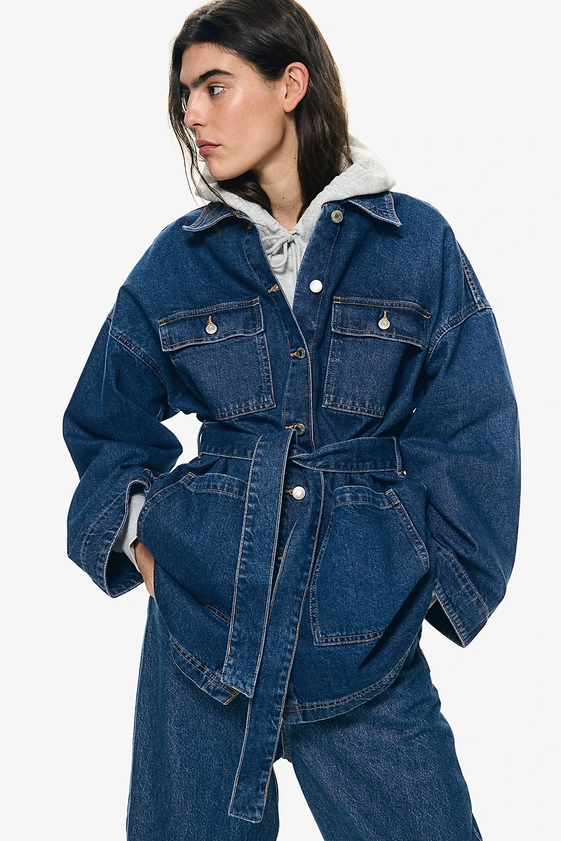 Tie-Belt Denim Jacket