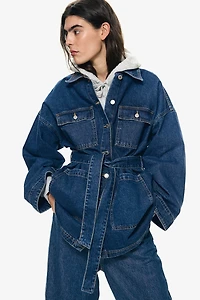 Tie-Belt Denim Jacket