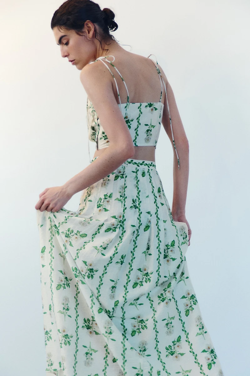 Flared Linen-Blend Skirt