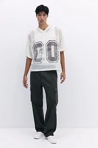 Oversized-Fit Printed Mesh T-Shirt