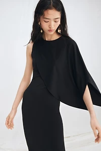 Asymmetric Cape-Detail Dress