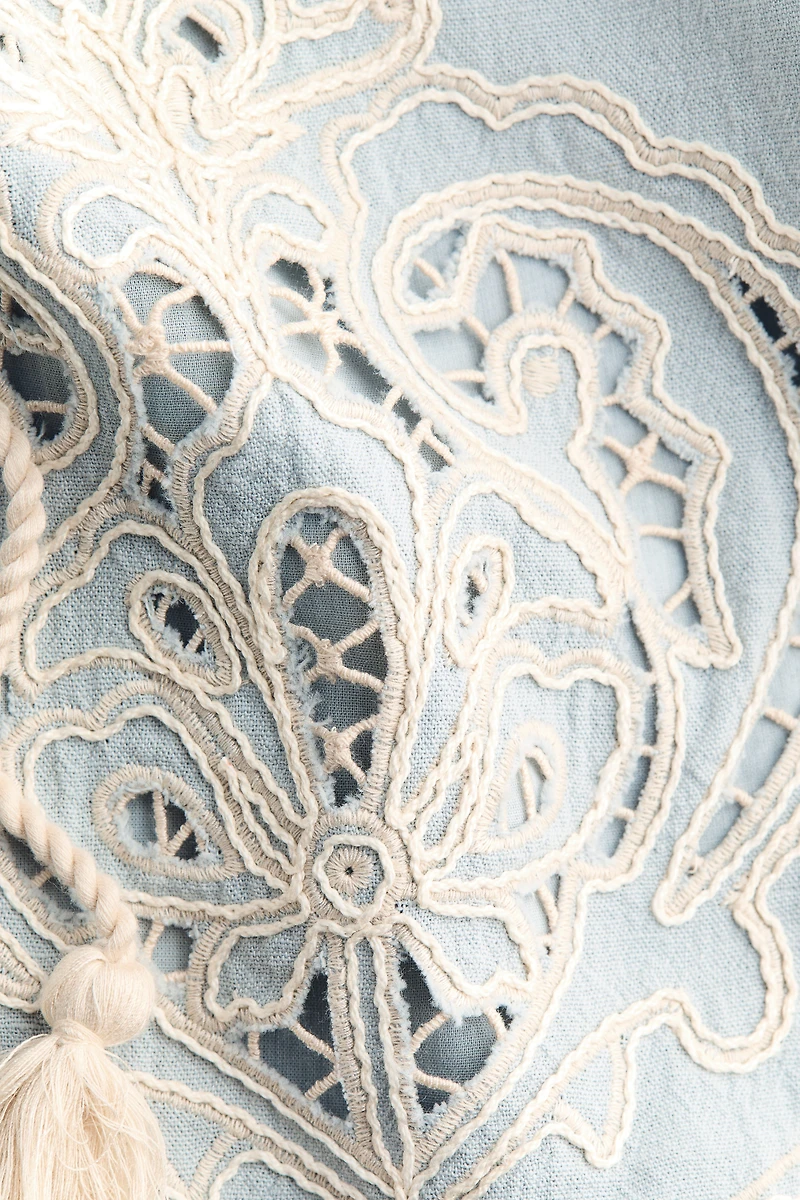 Linen-Blend Vest with Eyelet Embroidery