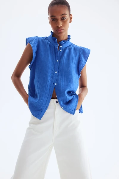 Flutter-Sleeved Muslin Blouse