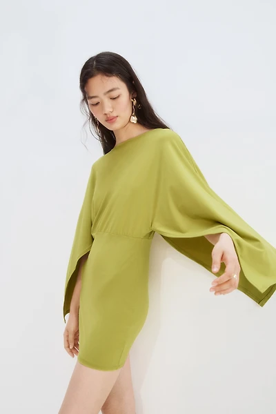 Cape-Sleeved Fine-Knit Dress