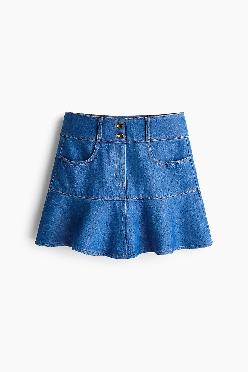 Flounced denim mini skirt