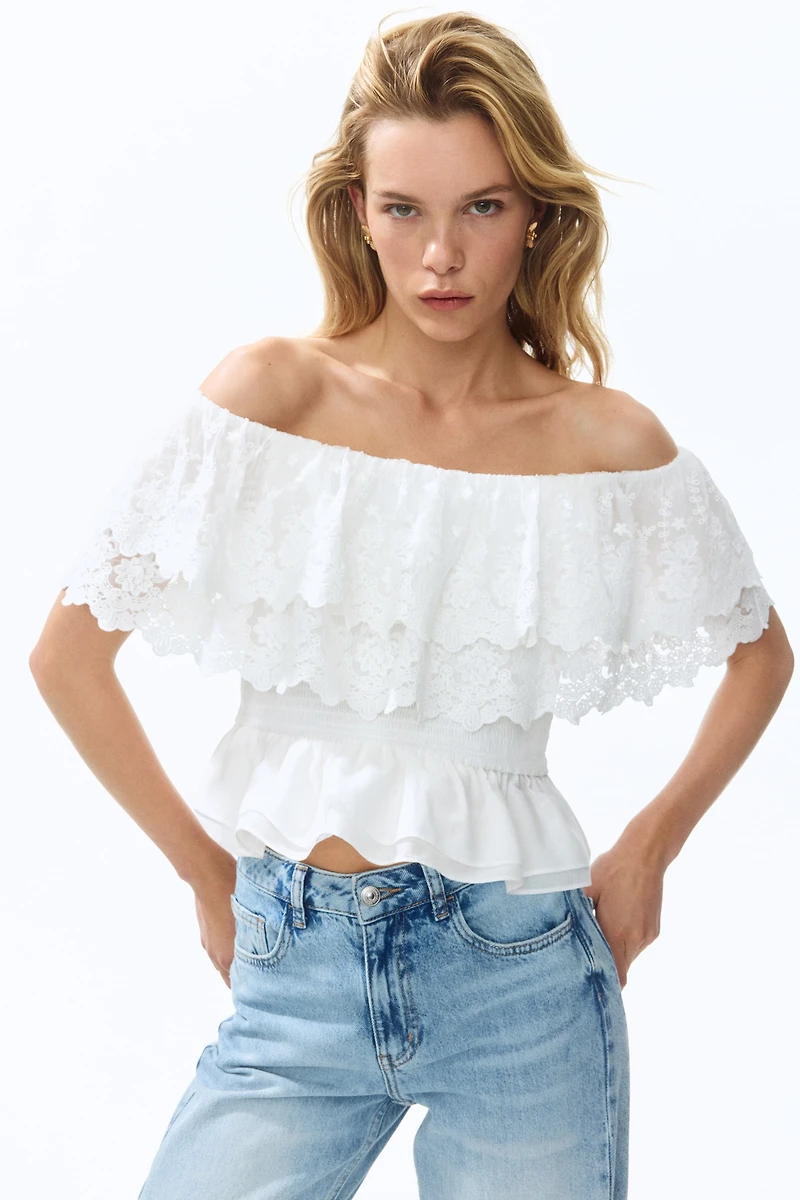 Flounced Off-the-Shoulder Top
