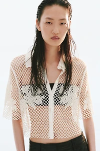 Bead-Detail Crochet-Look Shirt