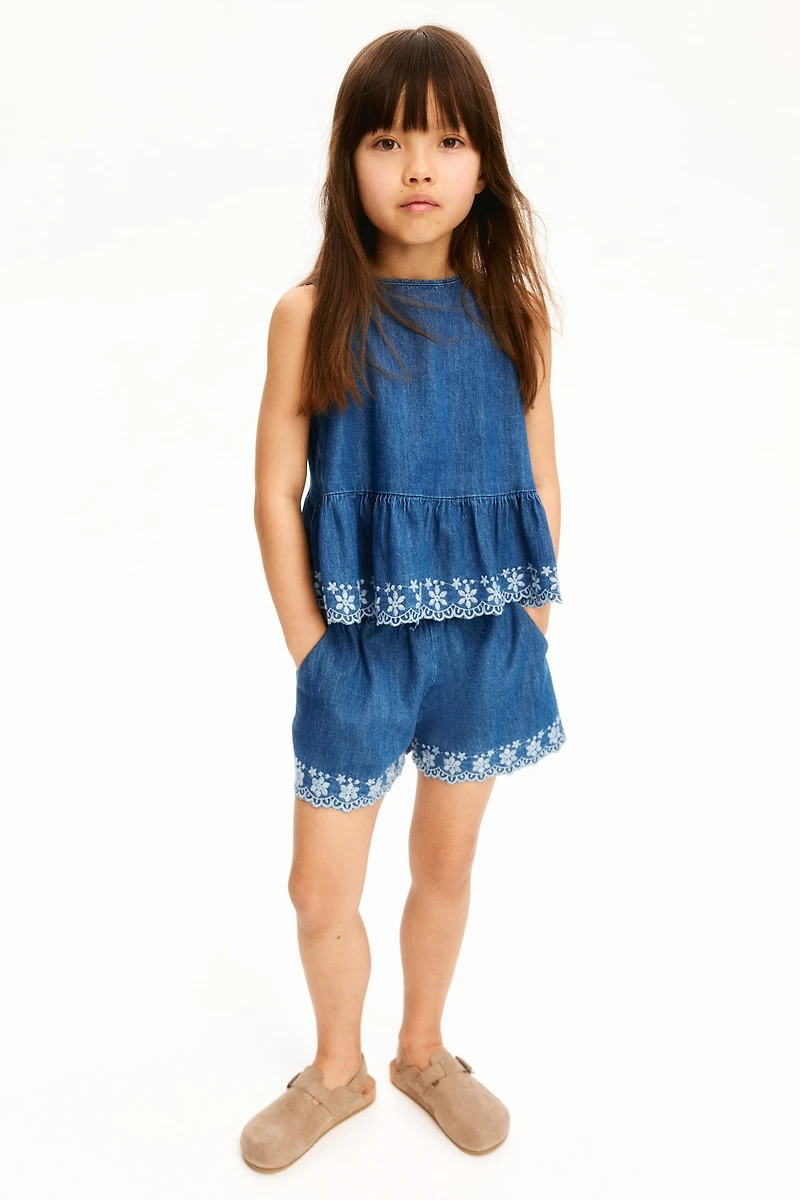 Ensemble brodé 2 pièces en denim de coton