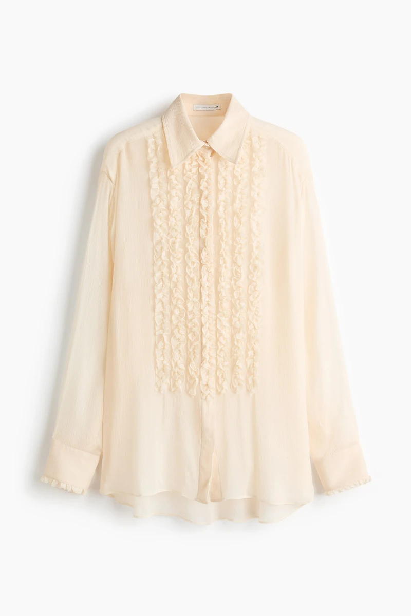 Silk-Blend Blouse with Ruffled Bib