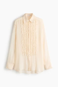 Silk-Blend Blouse with Ruffled Bib