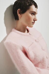 Mohair-Blend Cardigan with Shoulder Pads