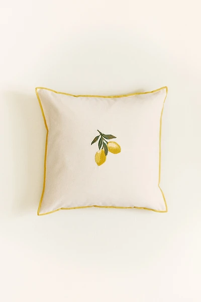 Embroidered-Motif Cotton Cushion Cover