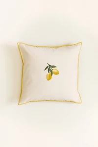 Embroidered-Motif Cotton Cushion Cover