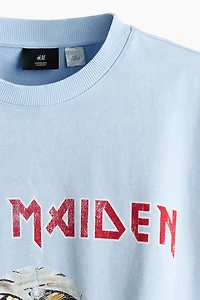 Oversized Printed Raw-Edge Cotton T-Shirt