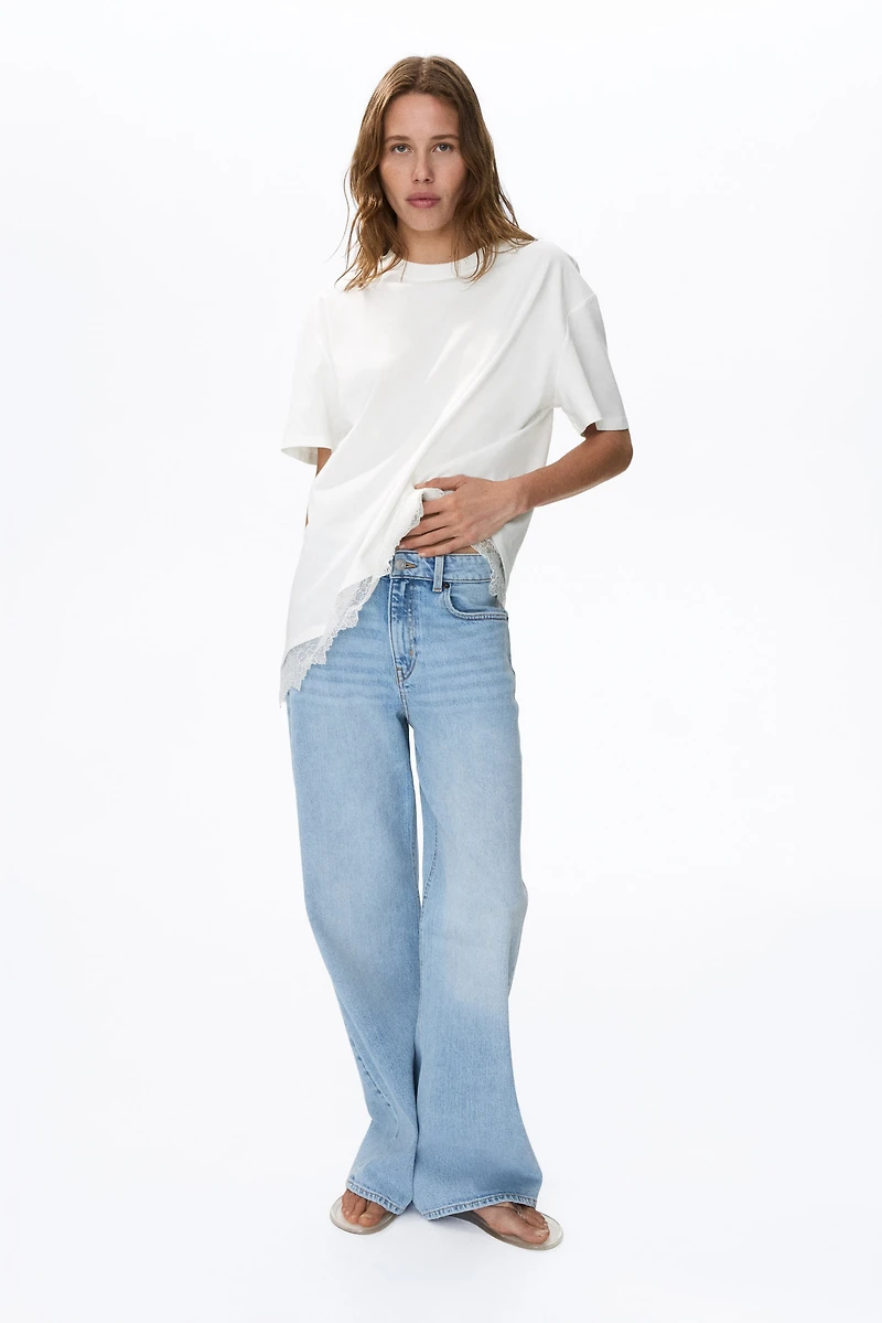 Asymmetric Lace-Trimmed T-Shirt