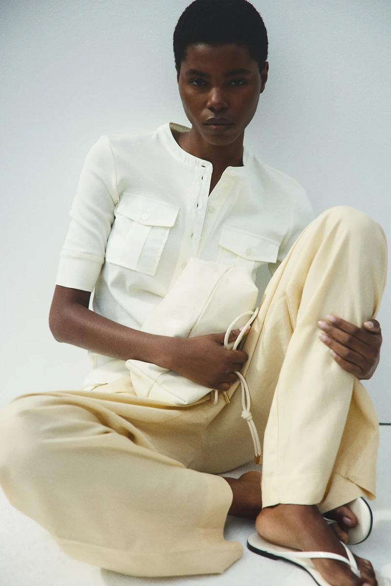 Pantalon à cordon en lin mélangé