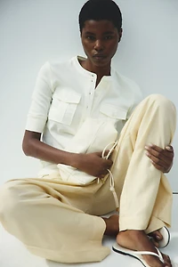 Pantalon à cordon en lin mélangé