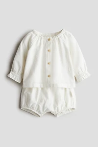 2-Piece Embroidered-Detail Cotton Set