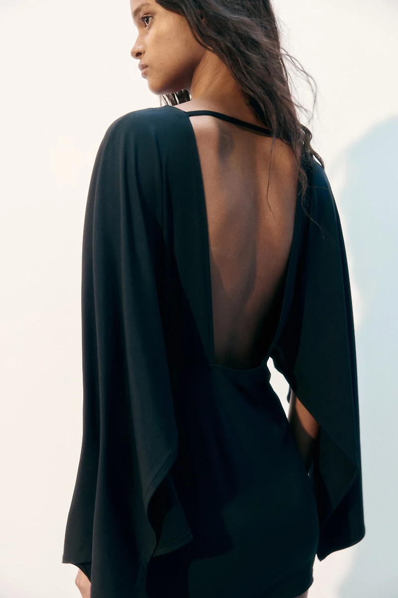 Cape-Sleeved Fine-Knit Dress