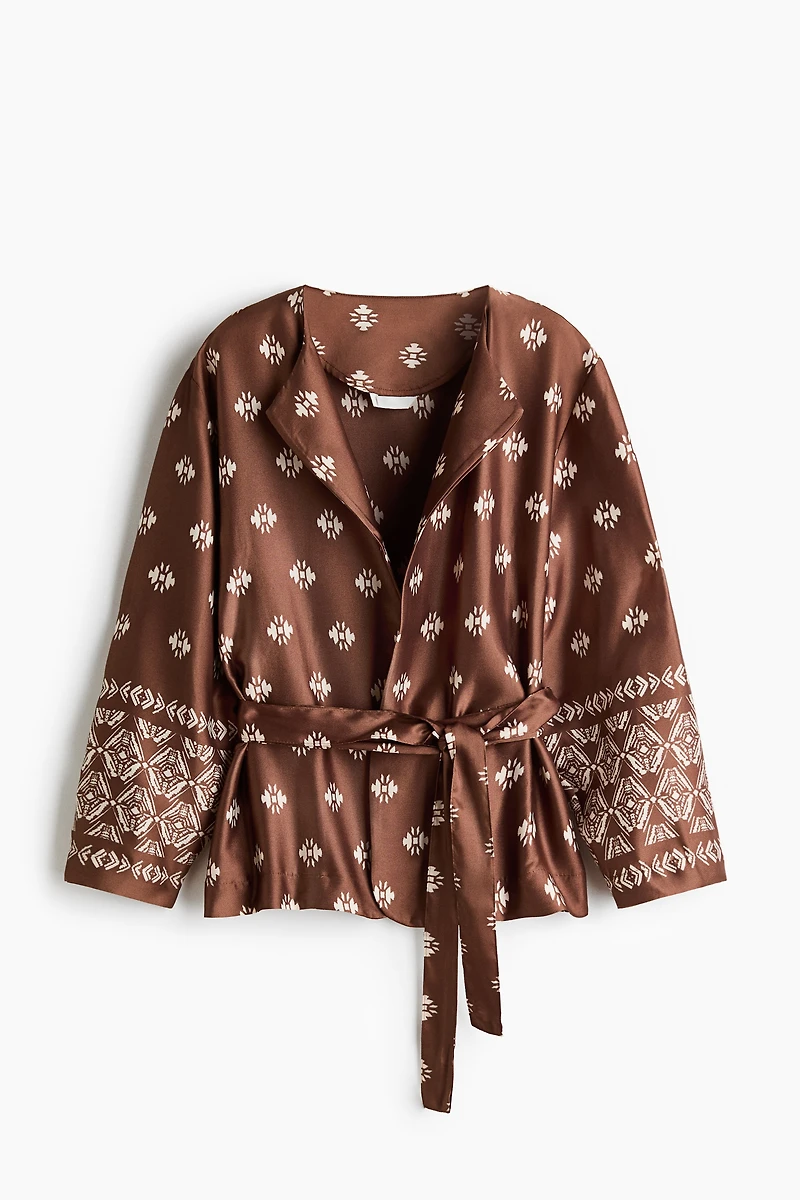 Tie-Belt Satin Jacket