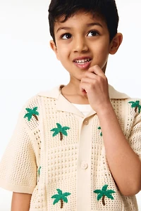 Chemise en tricot pointelle à col cubain