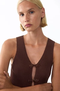 Rib-Knit Knot-Button Top