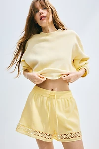High-Waist Lace-Inset Drawstring Shorts