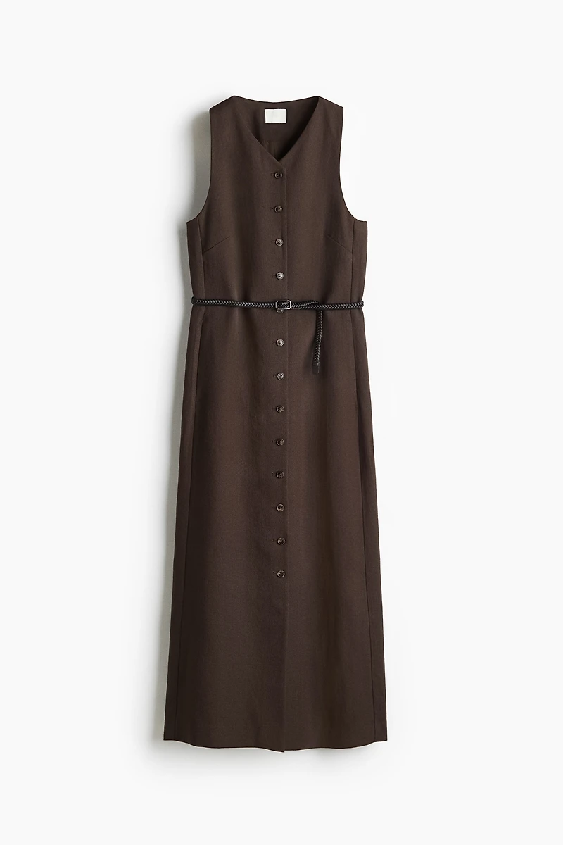 Belted Button-Front Dress