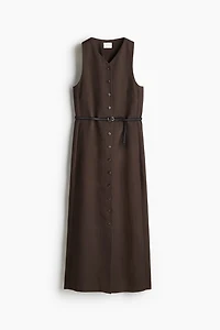Belted Button-Front Dress