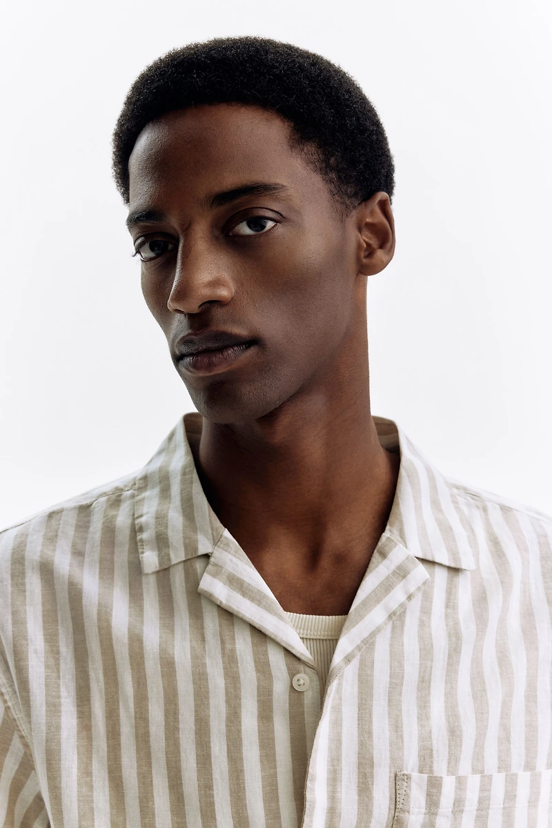 Regular-Fit Short-Sleeved Linen-Blend Shirt