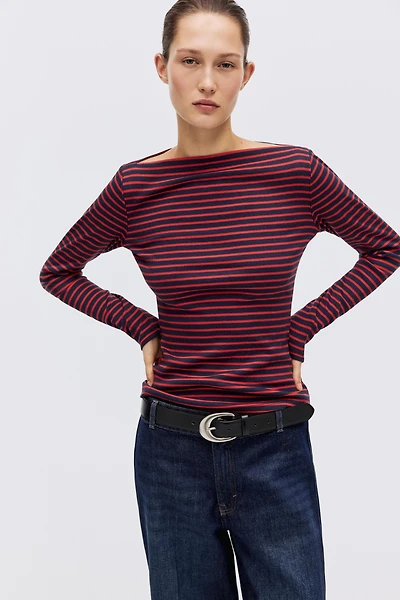 Ribbed Boat-Neck Top