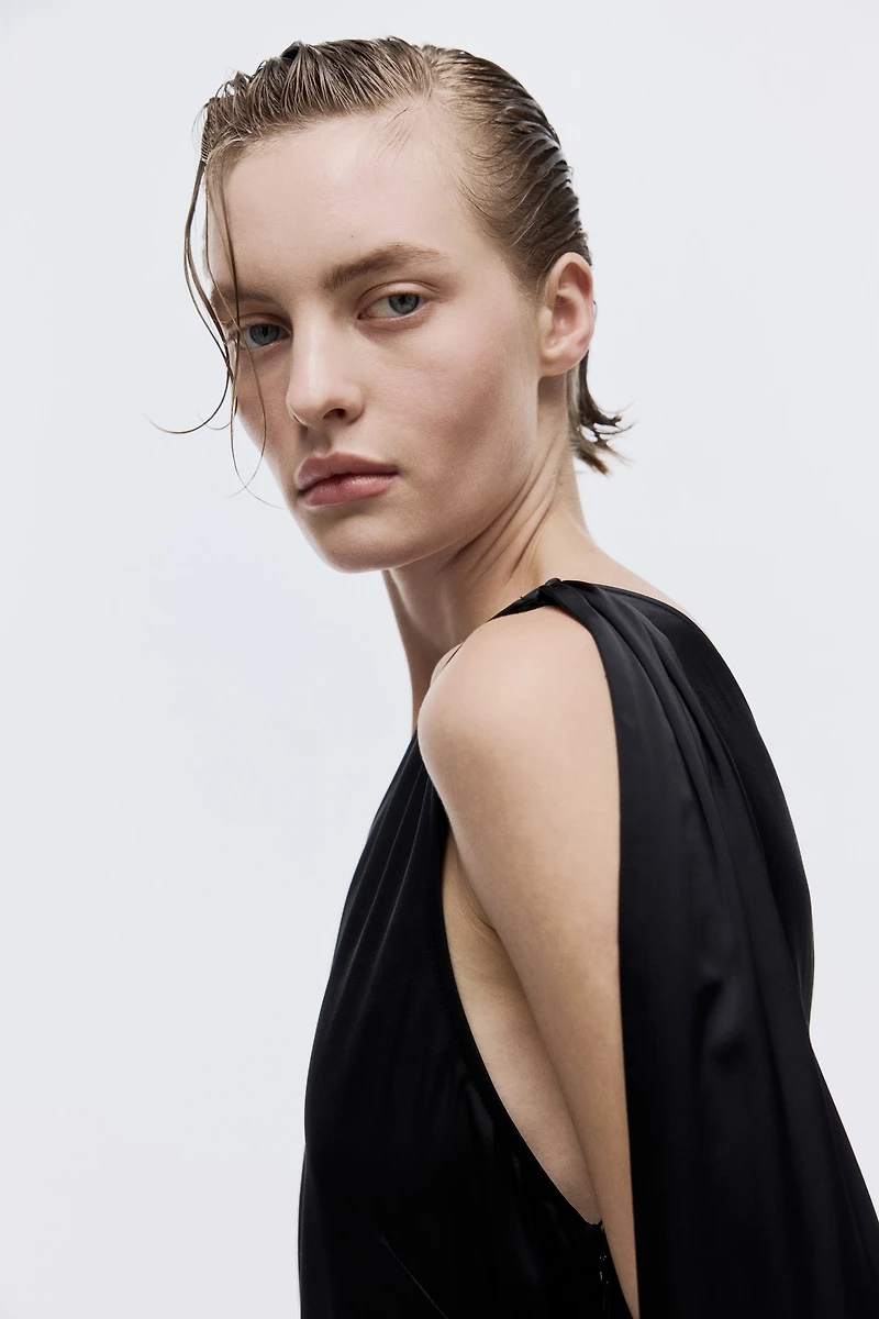 Scarf-Detail Satin Dress