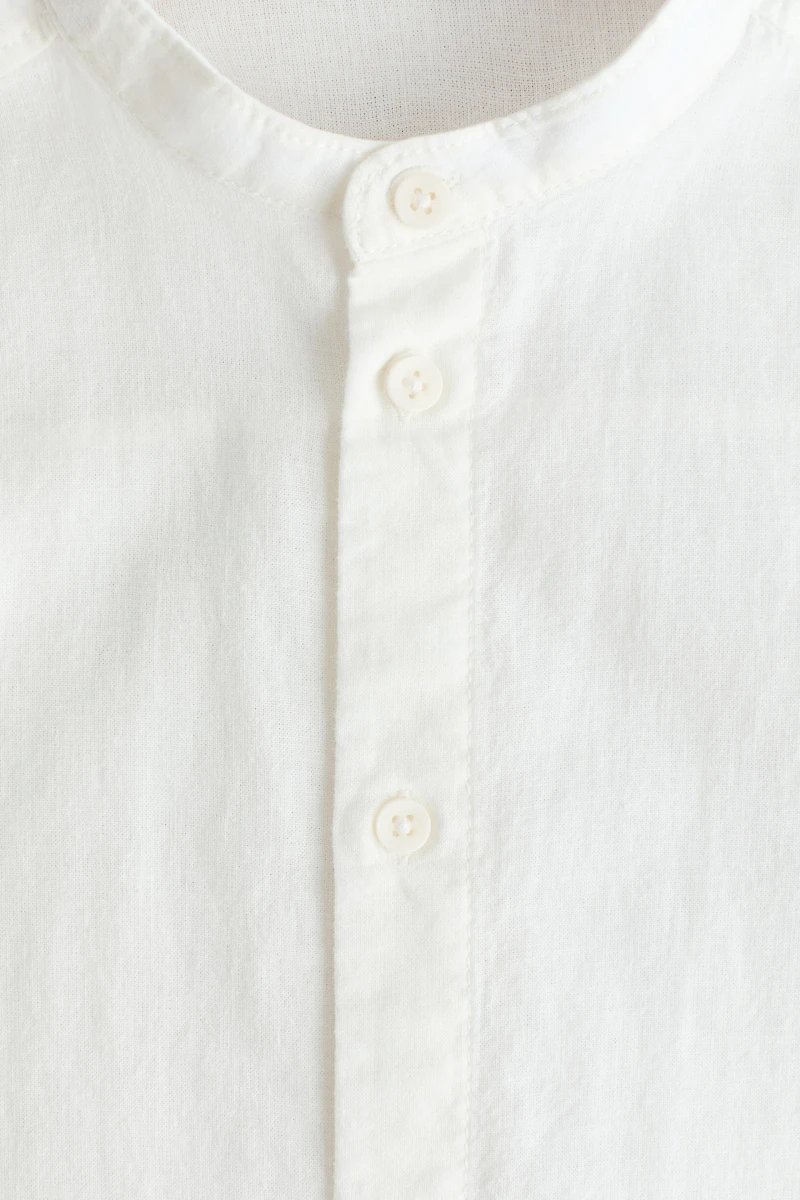 Linen-Blend Band Collar Shirt