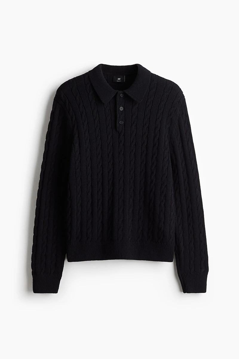 Regular-Fit Cable-Knit Polo Sweater