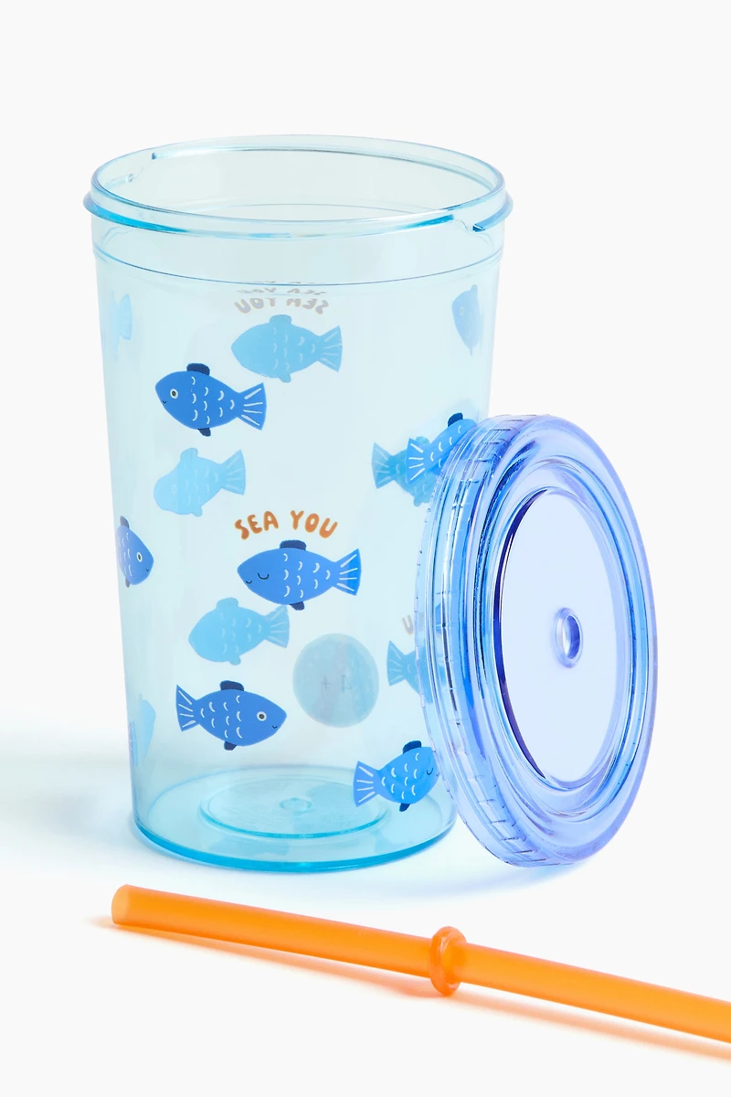 Patterned Plastic Mug with Straw