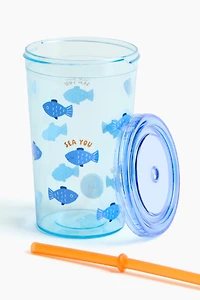 Patterned Plastic Mug with Straw