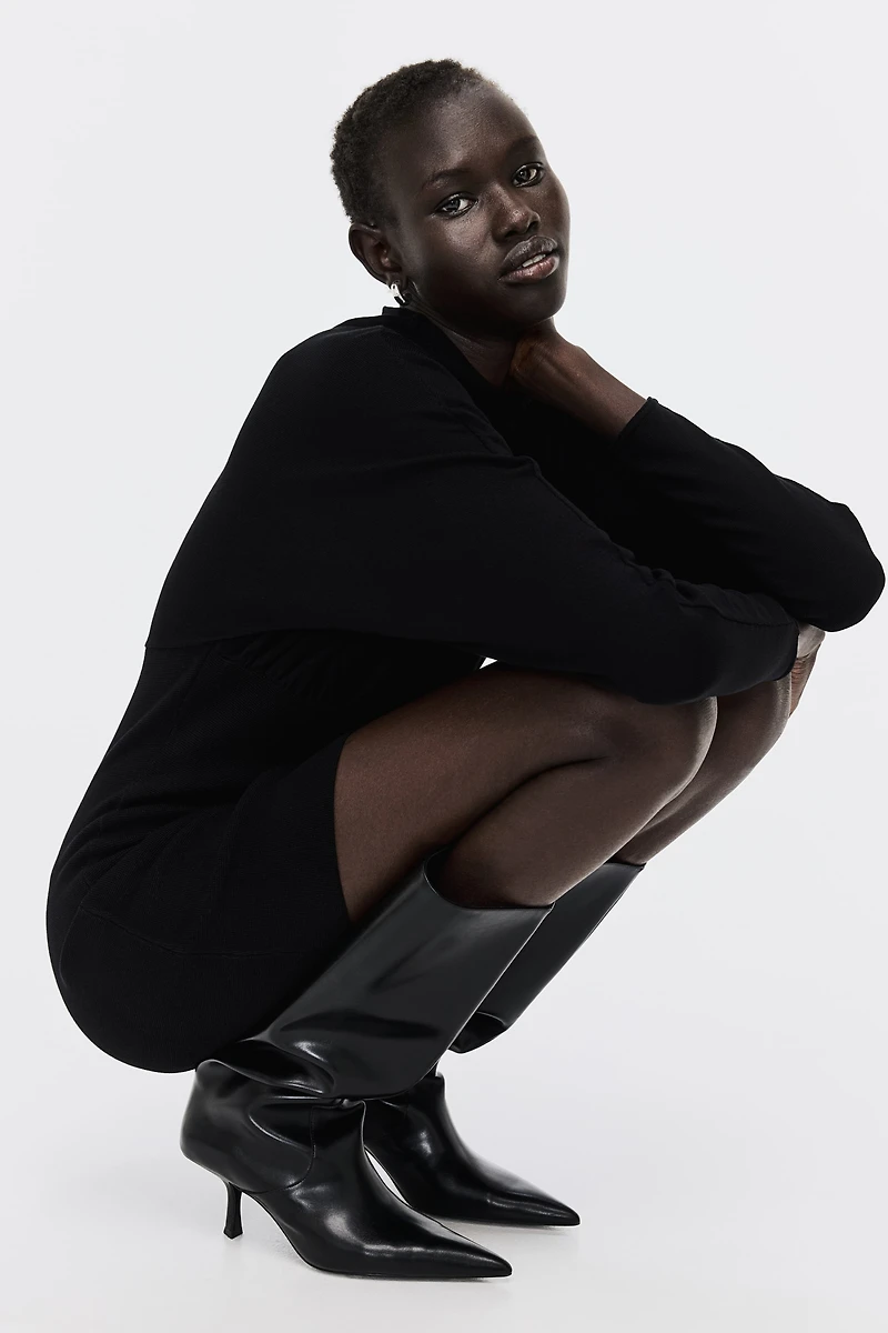 Gathered Mock Turtleneck Dress