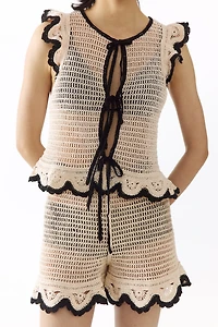 Flounced Crochet-Look Shorts