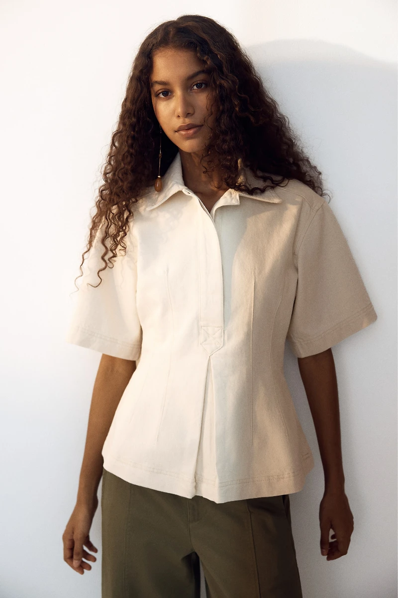 Defined-Waist Denim Shirt