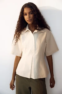 Defined-Waist Denim Shirt