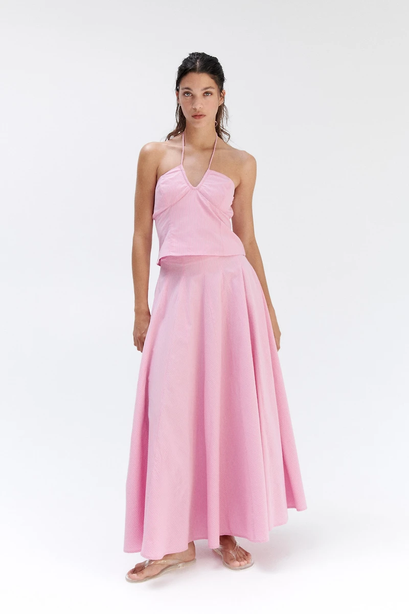 Cotton Skirt with Godet Pleats