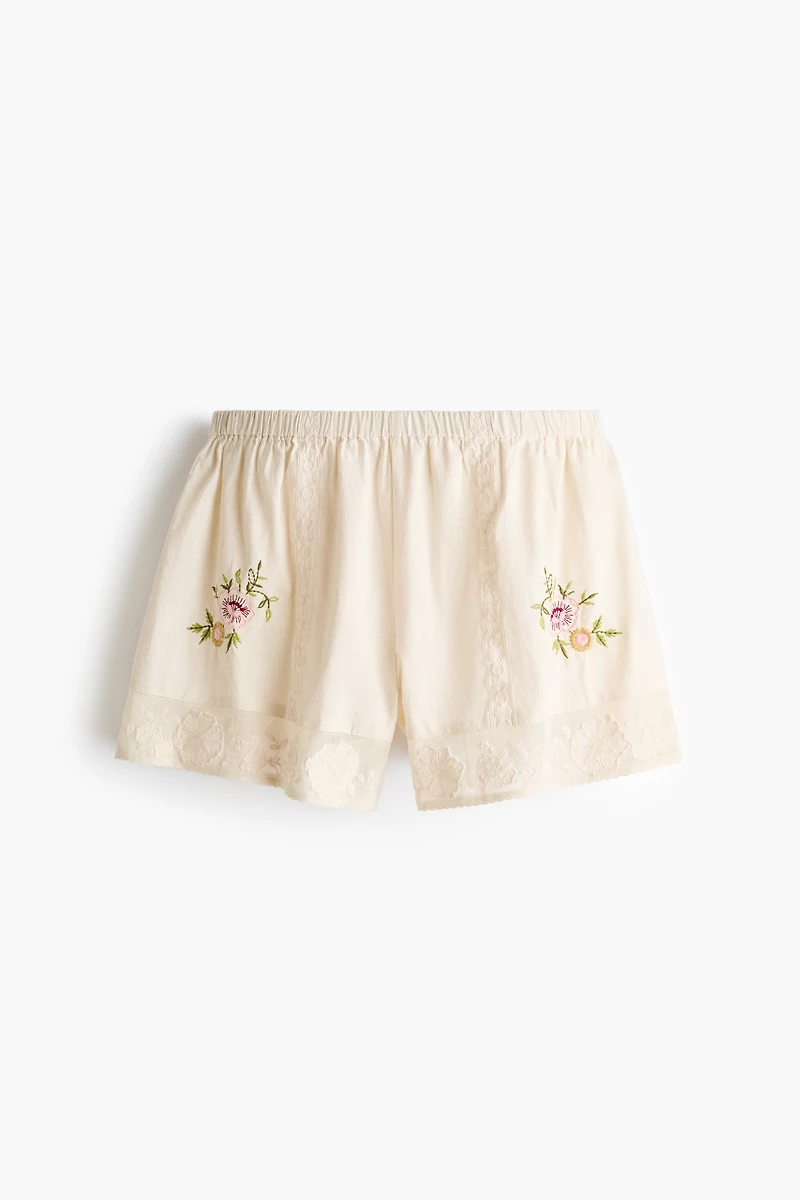 Linen-Blend Pajama Shorts