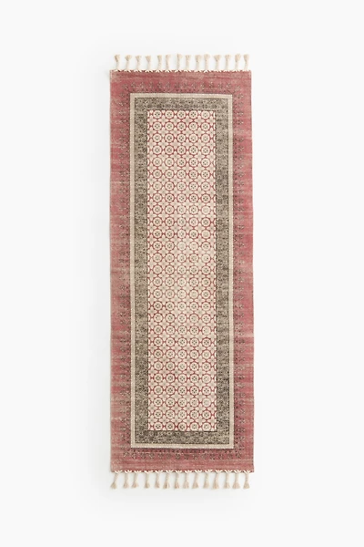 Tapis de couloir frangé en coton