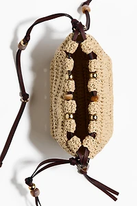 Bead-Detail Straw Crossbody Bag