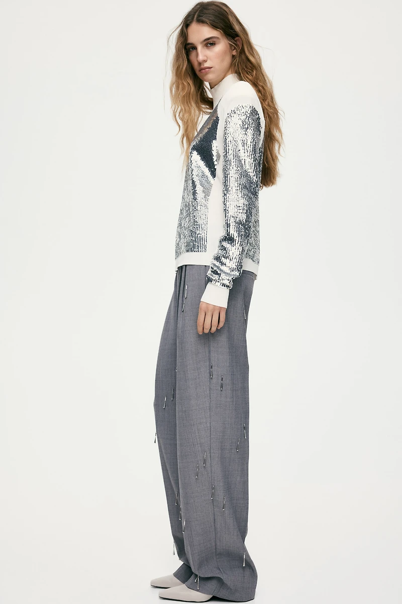 Sequined Top with Shoulder Pads