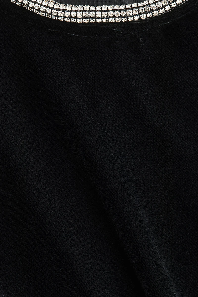 Rhinestone-Embellished Velvet Top