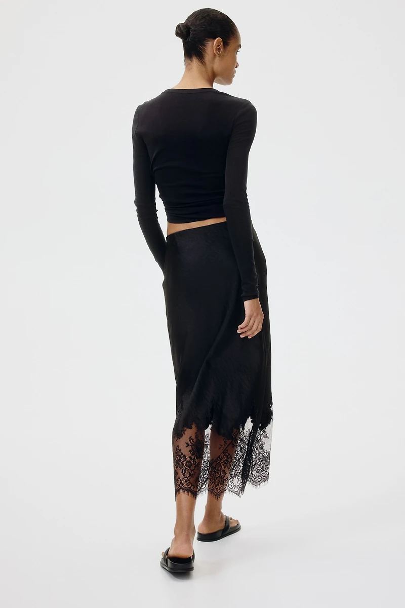 Lace-Trimmed Satin Skirt